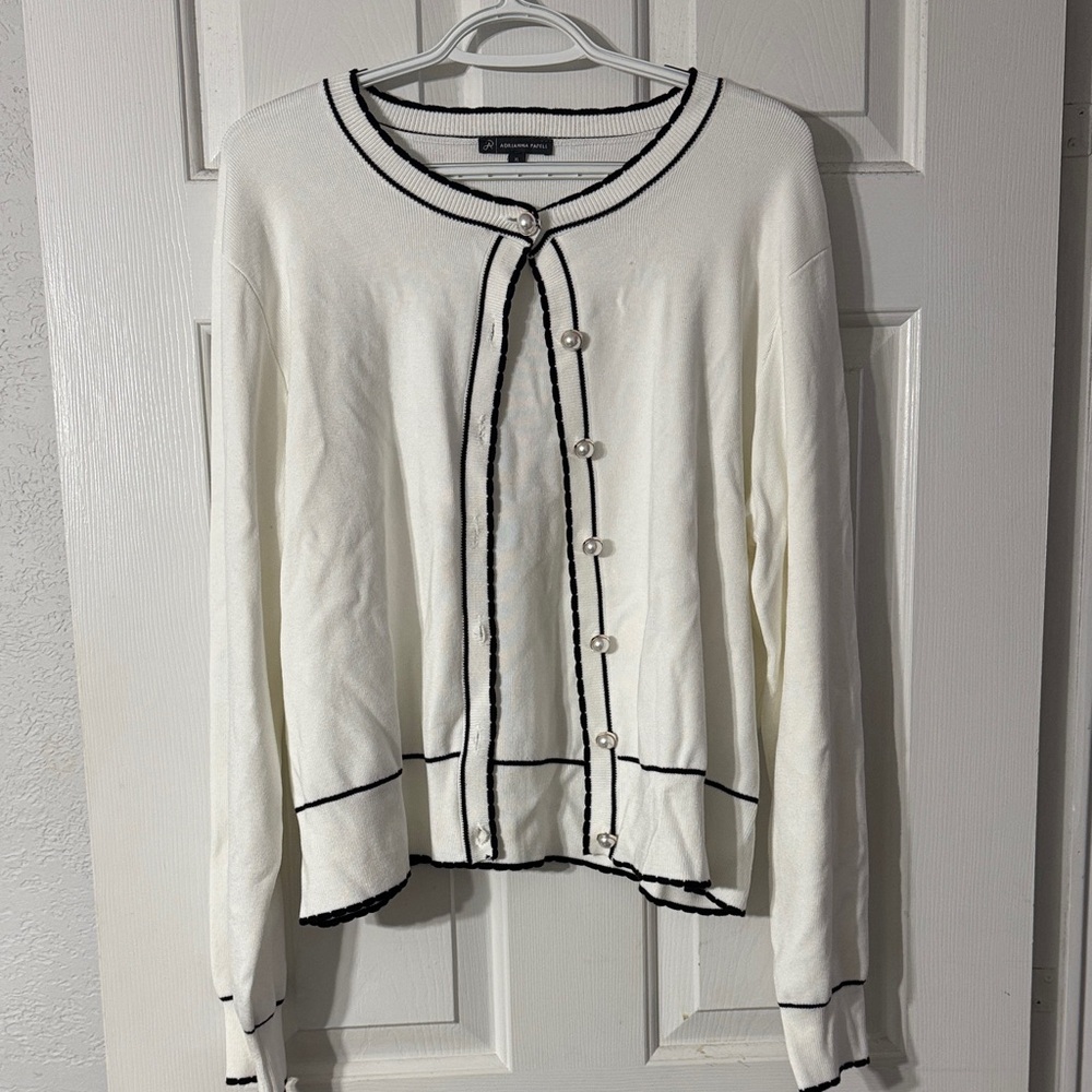 Chico's Cream Cardigan with Black Trim